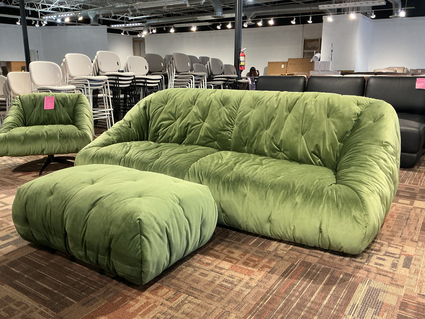 Max Divani - Geo Green Velvet Sofa + Ottoman