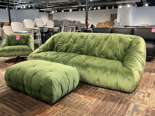 Max Divani - Geo Green Velvet Sofa + Ottoman